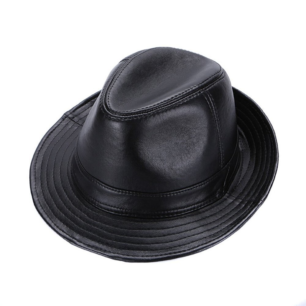 9493 Sheepskin Leather hat Classic Cowboy Fedora Hat X-large/23-24in Black